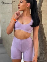 simenual ribbed pure color 2 piece sets women athleisure slim tank top with push up sheath%c2%a0waist shorts loungewear clothings