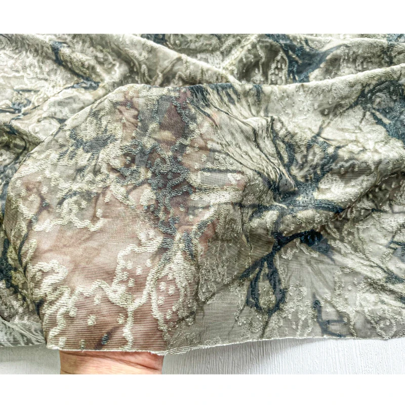 

Fabric Wide 50cmx150cm Green Tie-Dyed Flocking Pure Cotton Jacquard Micro Elastic Transparent DIY Dress Coat Spring and Summer