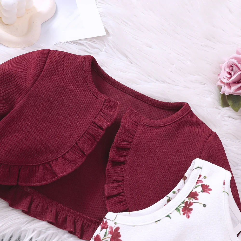 2 шт. Детский Повседневный Кардиган с длинным рукавом и цветочным принтом