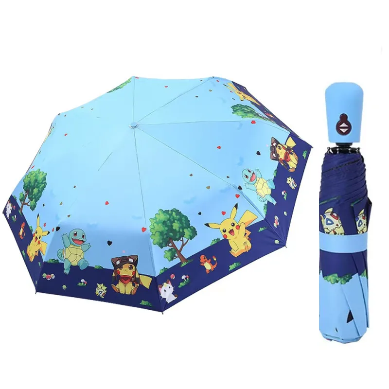 

Pokemon Pikachu Folding Lightweight Kawaii Kids Sun Umbrella Rain Hand Push Protection Sun Shade Black Windproof Umbrella Toy