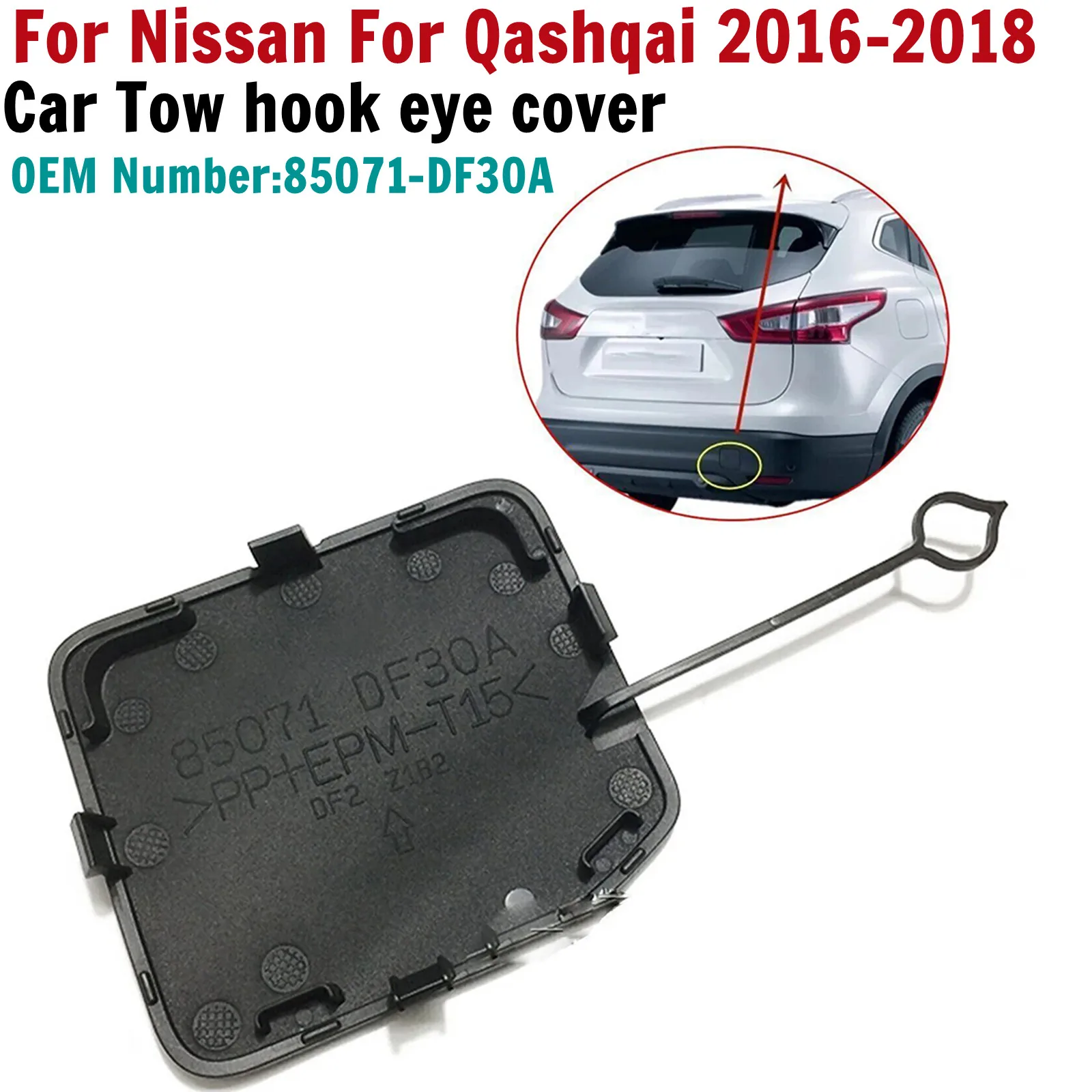 

Автомобильный фаркоп Qashqai, задний бампер, фаркоп, крышка 85071-DF30A, черный ABS для Nissan, аксессуары Qashqai 2016-2018