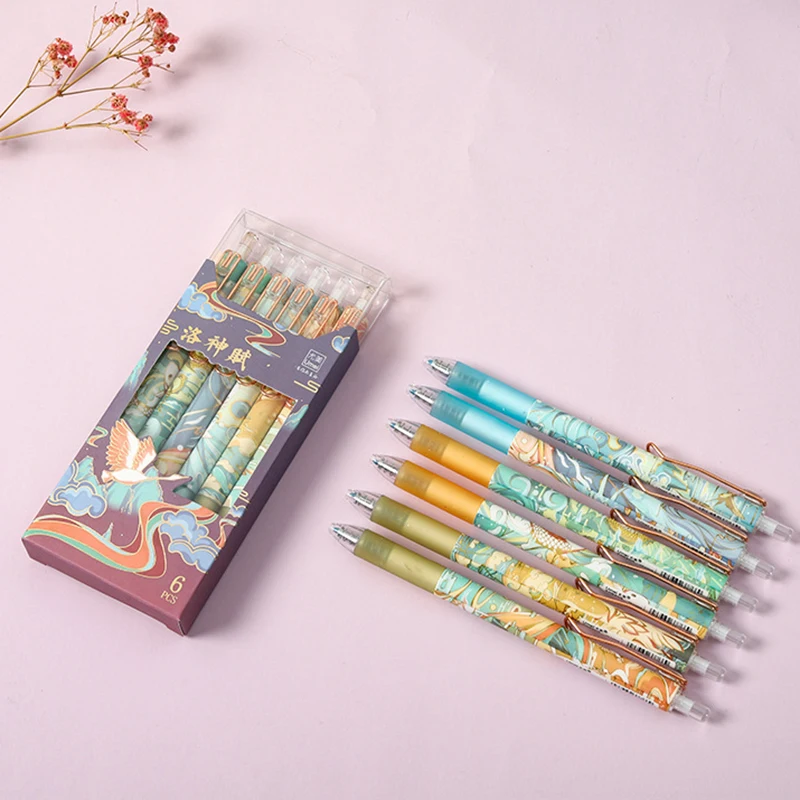 

6Pc Chinese Style Gel Pen Ins High-value Simple Students Press Black Cute Gel Ink Pen 0.5 Office Accessories Stationary Supplies
