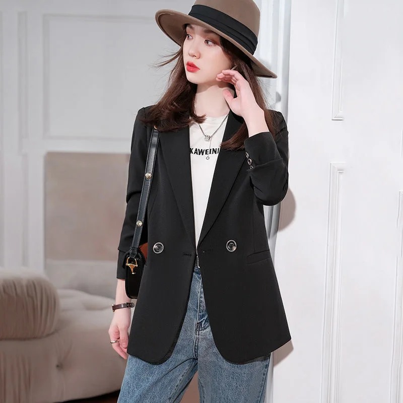 Khaki Blazer Women's Coat Spring Autumn 2023 Fashion Korean  Long Sleeve Blazers Woman Jacket Casual Office Ladies Blazer Tops