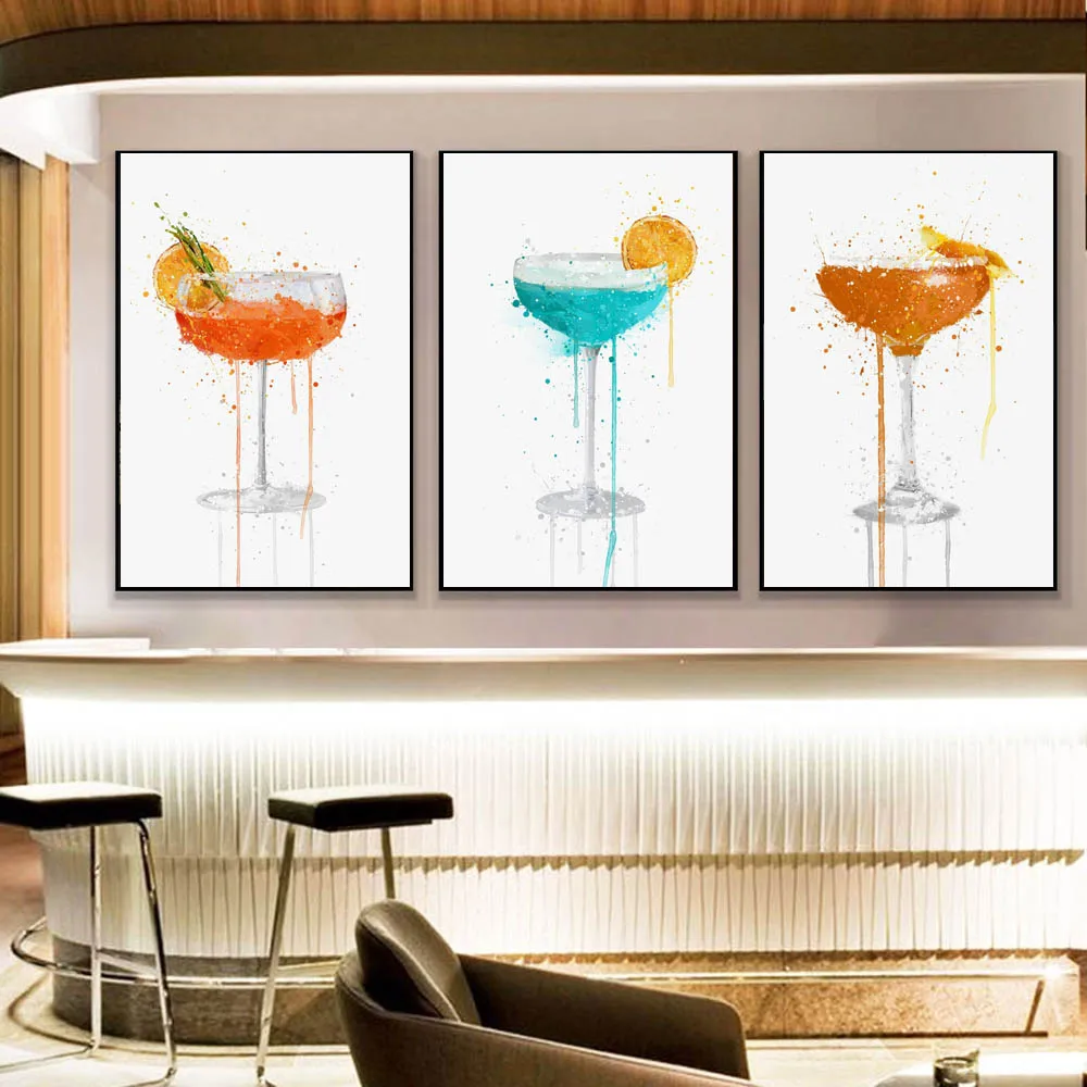 

Fashion art fruit cocktail glass cold drink poster goblet bar wall art canvas painting living room home decoration mural