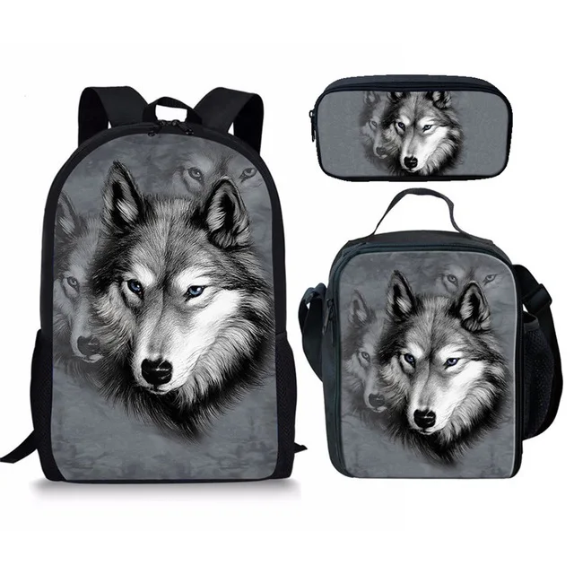 

Hip Hop Harajuku Funny Moon Wolf 3pcs/Set Backpack 3D Print Student Bookbag Travel Laptop Daypack Lunch Bags Pencil Case