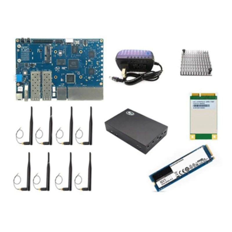 

BMDT-For Banana PI BPI-R3 MT7986 2G+8G EMMC Development Board With 256G SSD+4G Module+Case+8Xantennas+Heat Sink+Power