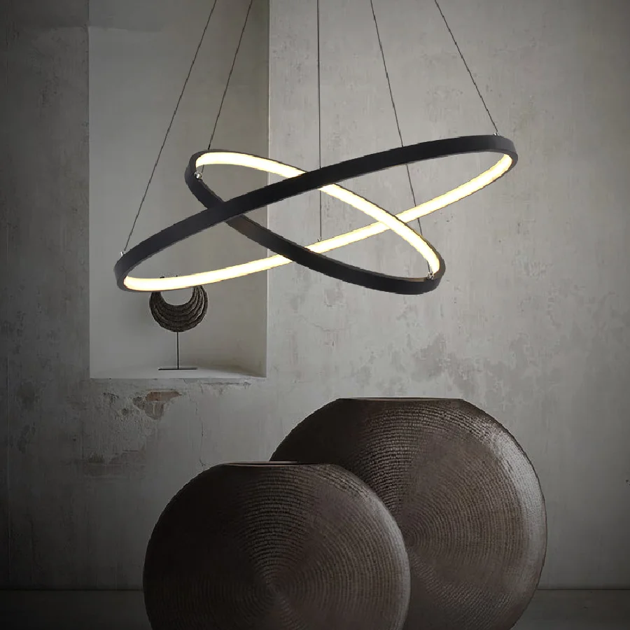 

Modern Ring LED Chandelier Aluminum Body Rose Gold Black White Color remote control chandeliers Circle Pendant Lamp fixtures