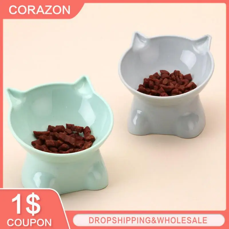 

Pet Feeder Cartoon Cat Shape High Quality Oblique Cat Bowl Cat Bowl Bevel Safety Material Large Capacity Cat Bowl Cat Supplies