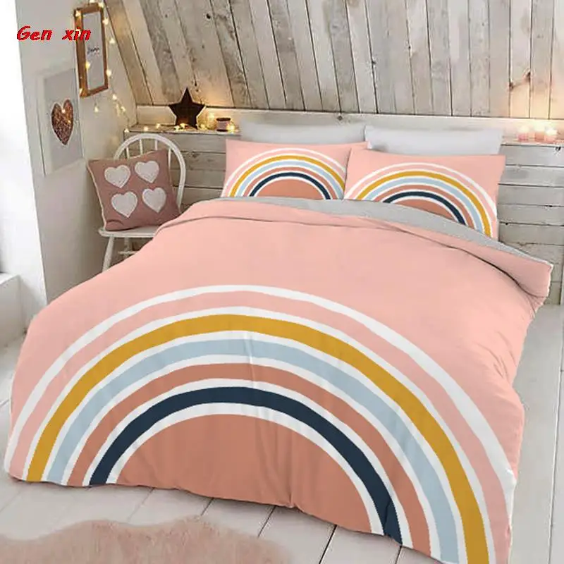 

Trendy Pastel Colors Rainbow Bedding Set Baby Kids Duvet Cover 150x210 135x200 With Pillowcases And Zipper Bed Sheet Set