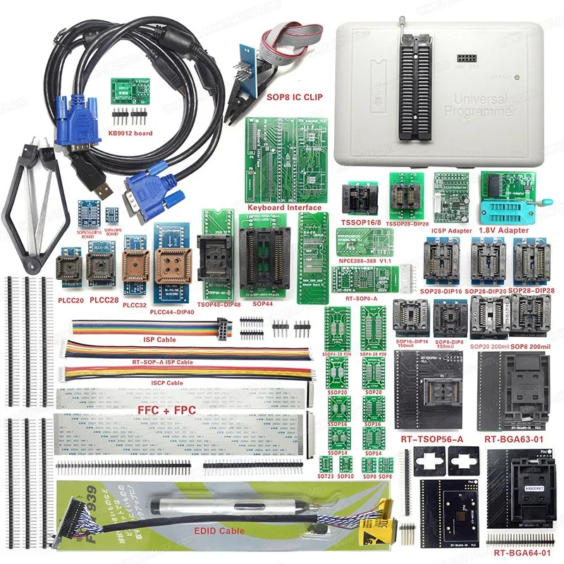 

Universal Programmer RT809H with Adapters BGA63 BGA64 Supports 26/27/28/29/30/39/49/50 Series NOR Flash/PROM Read and Write
