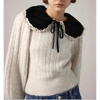 ladies long sleeve lapel collar knitted sweater 2021 new fashion velvet bow knitted top women spring autumn streetwear pullover