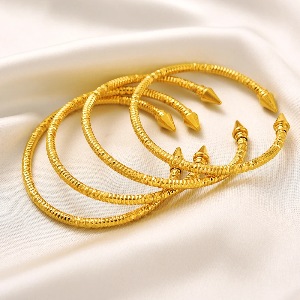 

24k Open Dubai Wedding Bangles For Women Ethiopian Jewelry Gold Color Indian Bangles Bracelets Women Birthday Jewelry Gifts