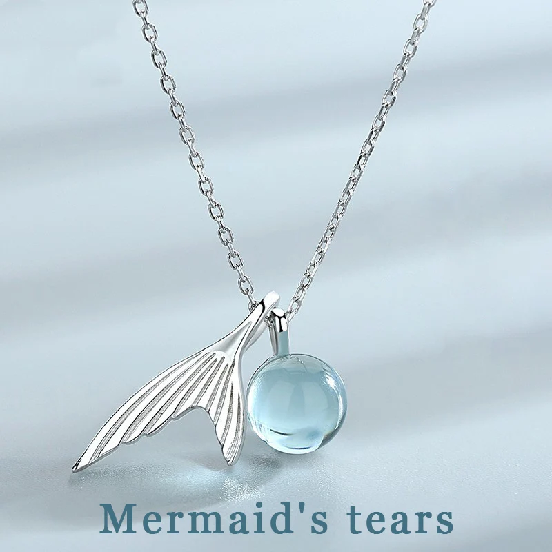 

S925 Sterling Silver Mermaid's Tears Necklace With Blue Kyanite And Pendant For Fashion Young Women Wear In Spring And Summer
