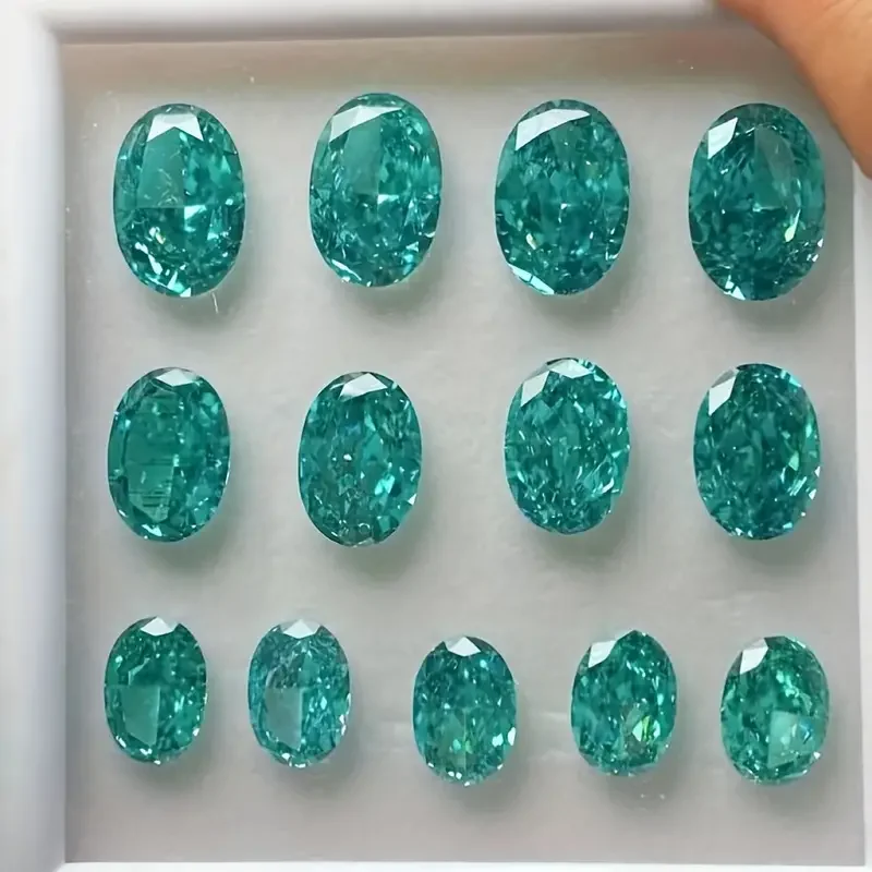 

1pc Paraiba Green Crushed Ice Cut Oval Synthetic Gemstone Stone Hand Make Quality High Carbon CZ Artificial Diamond