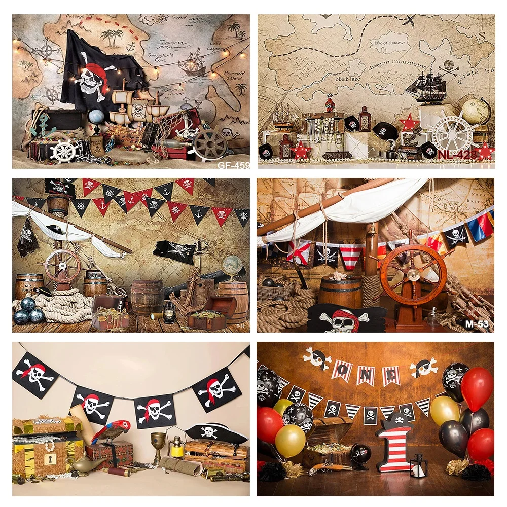 

Pirate Ship Skull Island Old Grunge Map Navigation Boy Birthday Party Treasure Adventure Photo Backdrop Photography Backgrounds