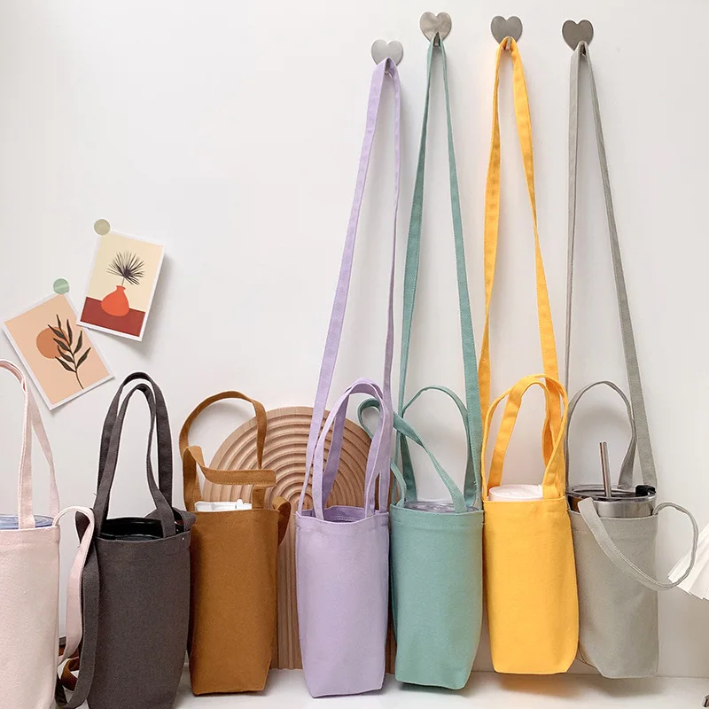 

Portable Diagonal Cross Water Cup Bag, Coffee Carrying Bag, Glass Cup Cover, Handheld Insulated Solid Canvas Cup Cover