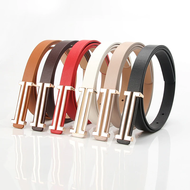 

New Fashion Leather Thin Belt for Women Personality Metal Buckle Waist Strap Designer Ladies Trouser Dress Decoration Waistband