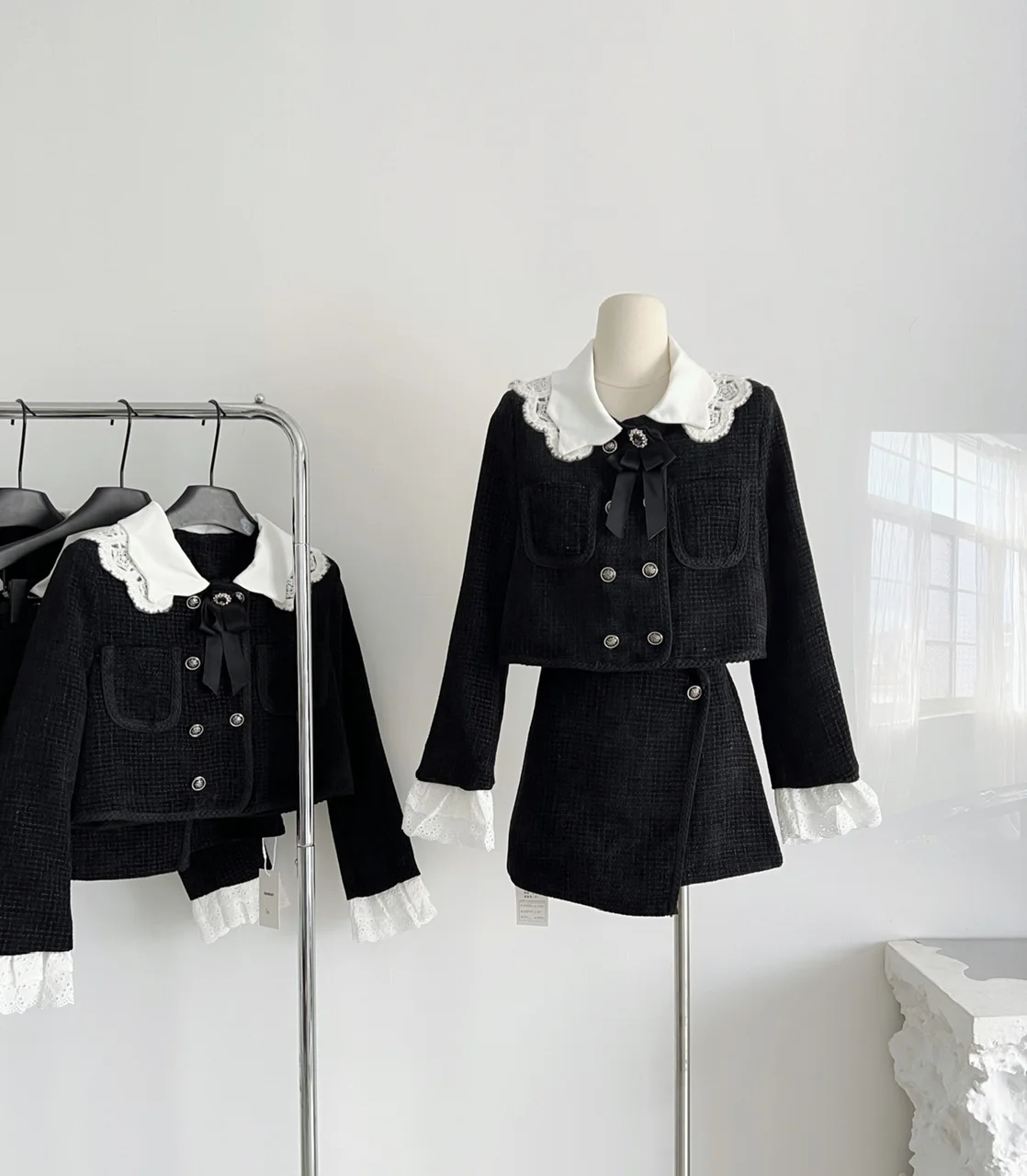 Женский твидовый костюм из двух предметов винтажный короткий топ и короткая