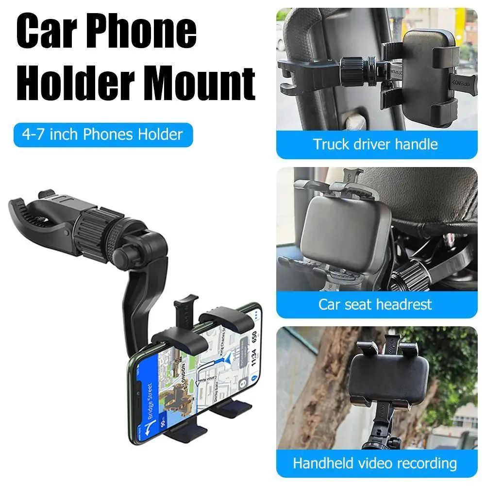 Car Phone Holder Automatic Rotatable Auto Rearview Mirror 360 Clip Adjustable GPS Car Seat Rearview Mirror For Phone In The Car