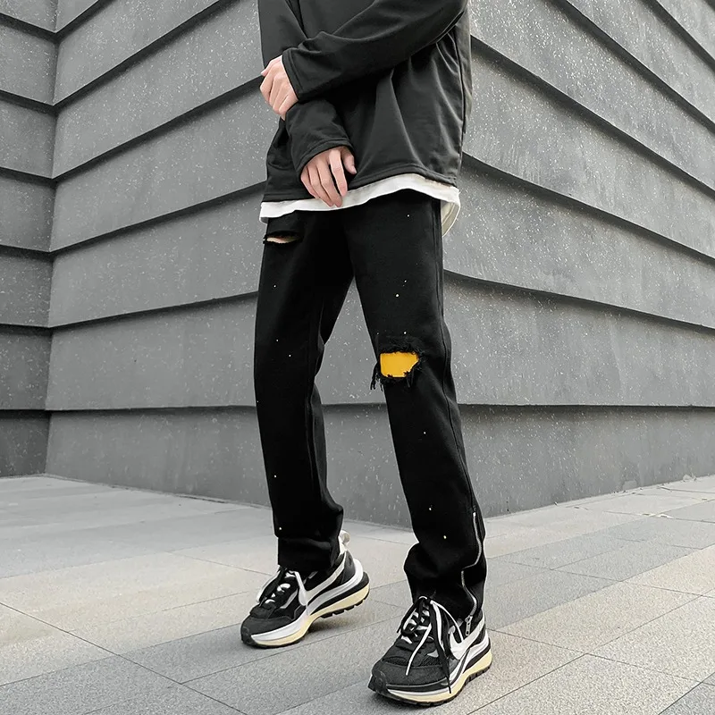 Men Black Pants Spring Autumn 2022 New Fashion Denim Jeans Gothic Party Drive Streetwear Loose Boyfriend Trousers