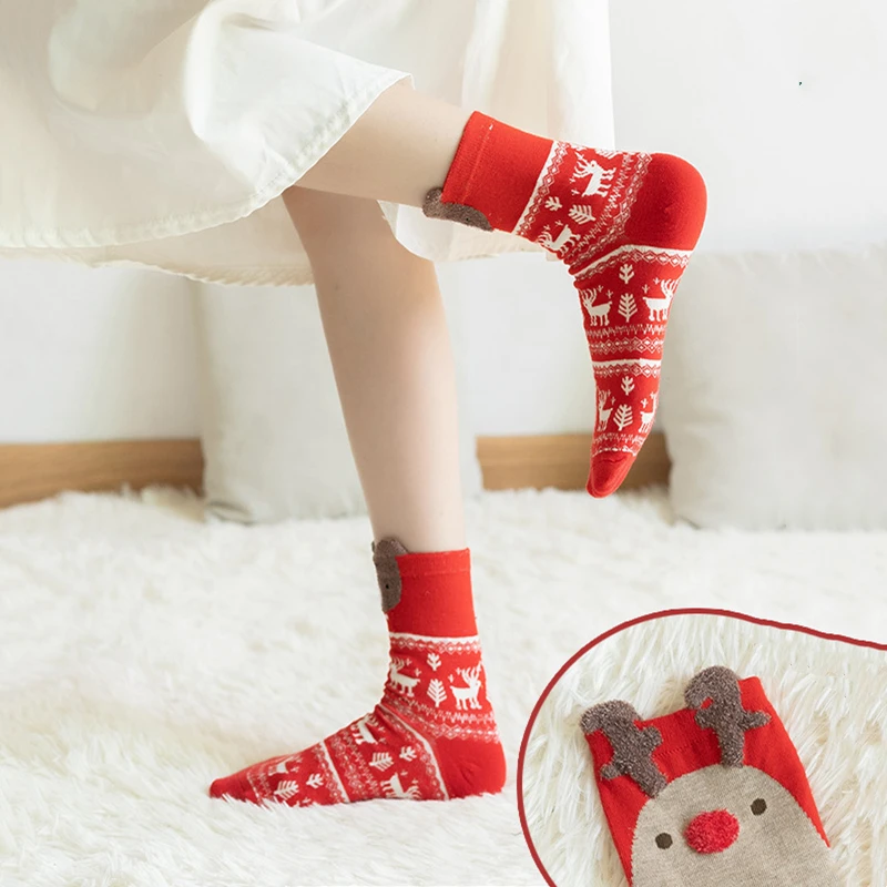 

Christmas tube socks autumn and winter New Year festive day is cartoon elk fox children's birthday holiday gift card wow nice