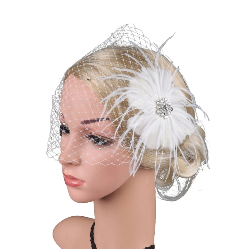 

Elegant Feather Flower Hair Pin Headpiece Church Dress Up Wedding Hairclip Drop Shipping