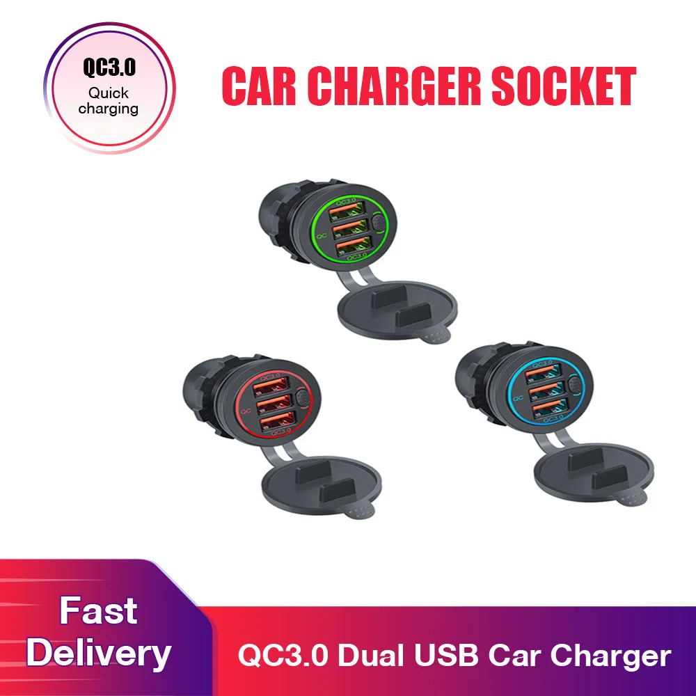 

Тройное автомобильное зарядное устройство USB QC3.0, 12 В/24 В, несколько розеток, адаптер для быстрой зарядки с переключателем для автомобиля, ло...
