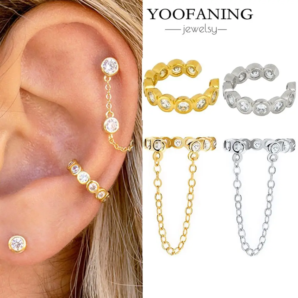 Фото Серьги-клипсы YOOFANING из чистого серебра 925 пробы, 1 шт., роскошные, милые, с цепочкой, элегантные и изысканные, в подарок на вечеринку №2