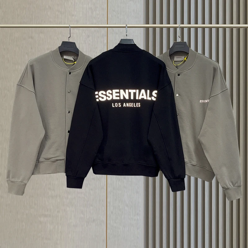 Fw21 Fashion brand Essentials Baseball Jacket 3M Reflective letter logo Hip Hop High Street oversize Loose Unisex Winter Coat