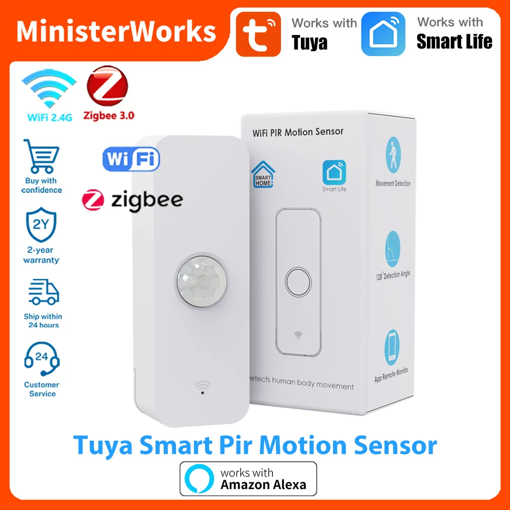 Фото Tuya Zigbee Wi-Fi Smart Pir датчик движения детектор человеческого тела датчик охранной сигнализации работает с Google Home Alexa №1