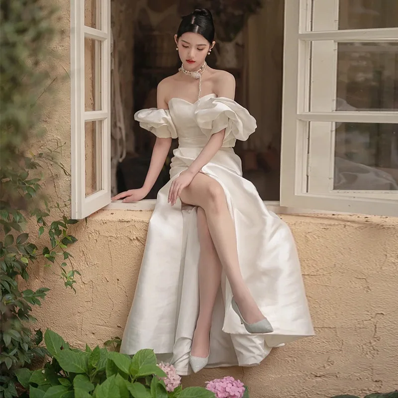 

Sexy Strapless Sukienki Na Wesele Damskie Elegant Floor-length Satin Vestidos De Novia New Fashion Simple Wedding Dresses