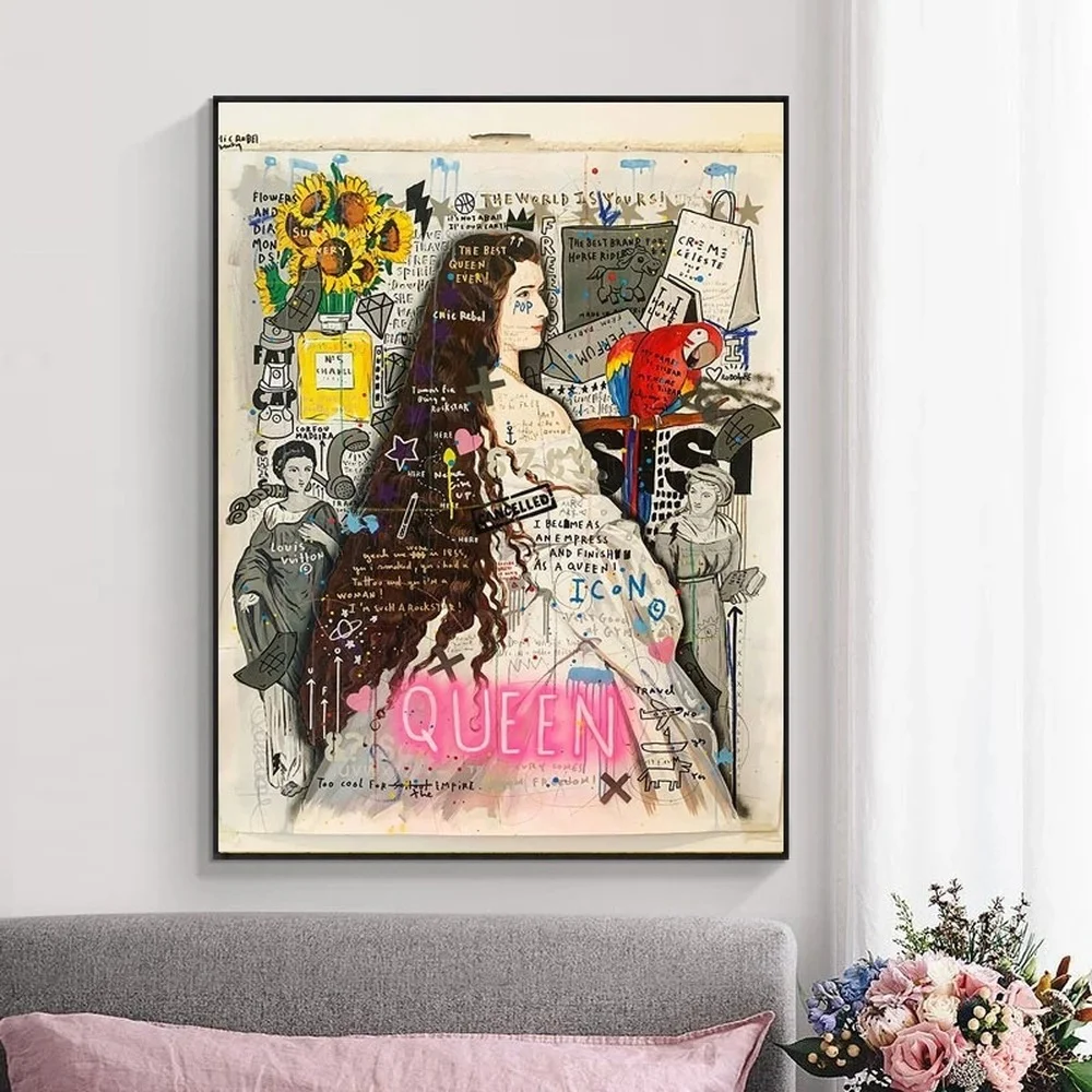 

QUEEN Art Posters and Prints Abstract Canvas Painting Wall Hanging Pictures Living Room Bedroom Office Living Room Wall Decor