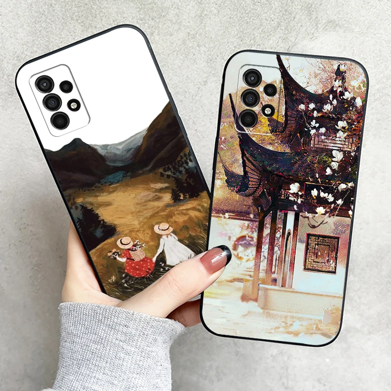 

Vintage Landscape Oil Painting Phone Case For Samsung Galaxy S8 S9 S10 Plus S10E S10 Lite S10 5G Black Liquid Silicon