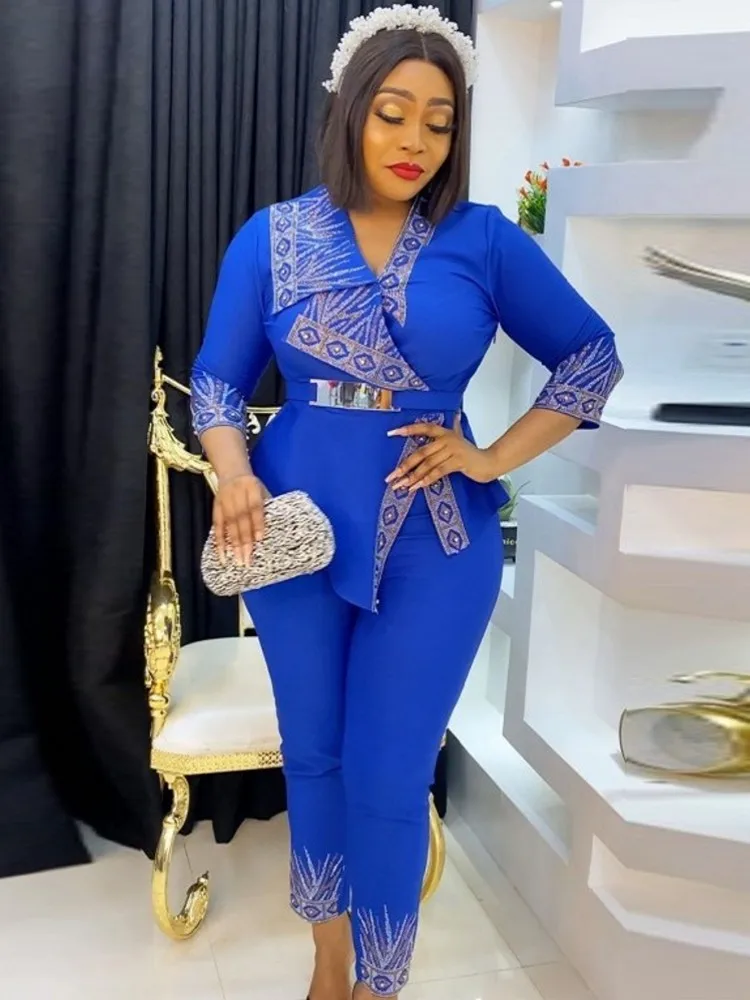 

Комплект из 2 предметов, женская одежда, африканские топы и брюки Дашики с бриллиантами, брюки, костюмы 2022, вечерняя одежда большого размера ...