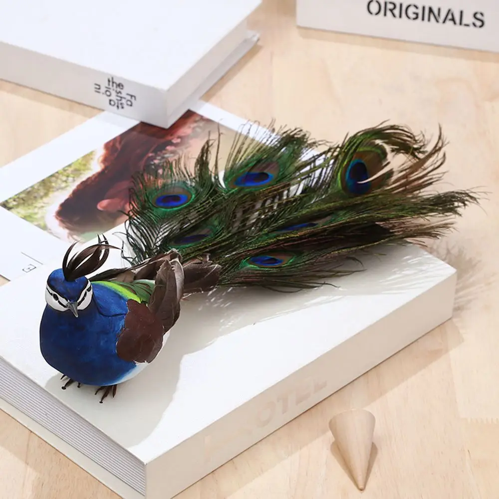 

Wedding Supply Miniature landscape Decoration Home Decor Simulation Peacock Artificial Animal Bird Model Real Feathers