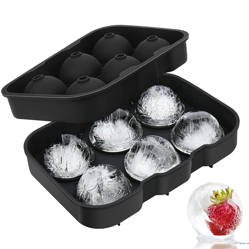 

6 Grids Ball Shape Ice Cube Tray Mold Food Grade Silicone Reusable Ice Sphere Maker Mould Anti-leak BPA Free For Whisky Wine