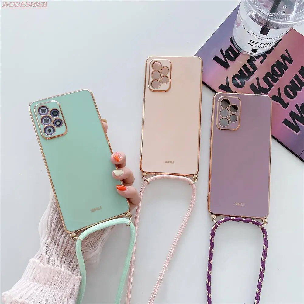 

Lanyard Necklace Plating Phone Case For Realme GT Neo 2 3 Q2 Q3i Pro Q3S Q3T U1 V11S V13 V15 V20 V25 X2 X7 XT Narzo 20 30A Cover