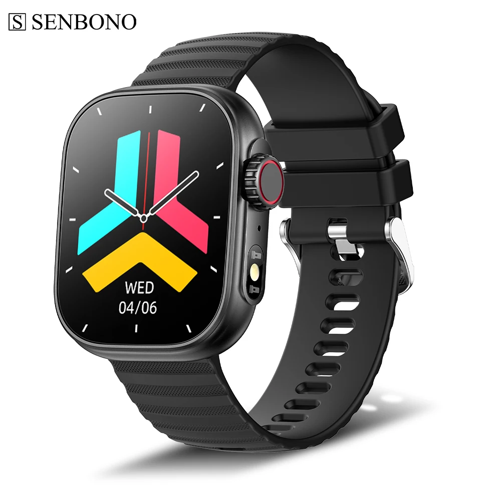 

Мужские Смарт-часы SENBONO с Bluetooth, фонариком и сенсорным экраном 100 дюйма