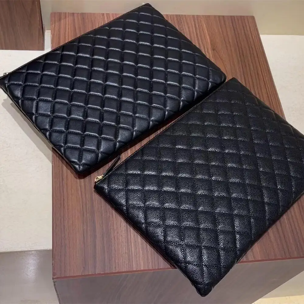 

Designer Purse Real Leather Classic Quilted Large Women Clutch Bag Daily Handbag NO Strap Lattice Diamond Women Grab bag