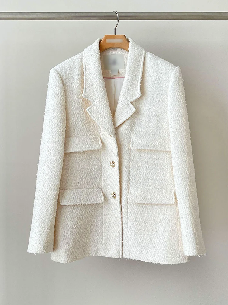 Твидовый пиджак с имитацией карманов на осень и зиму