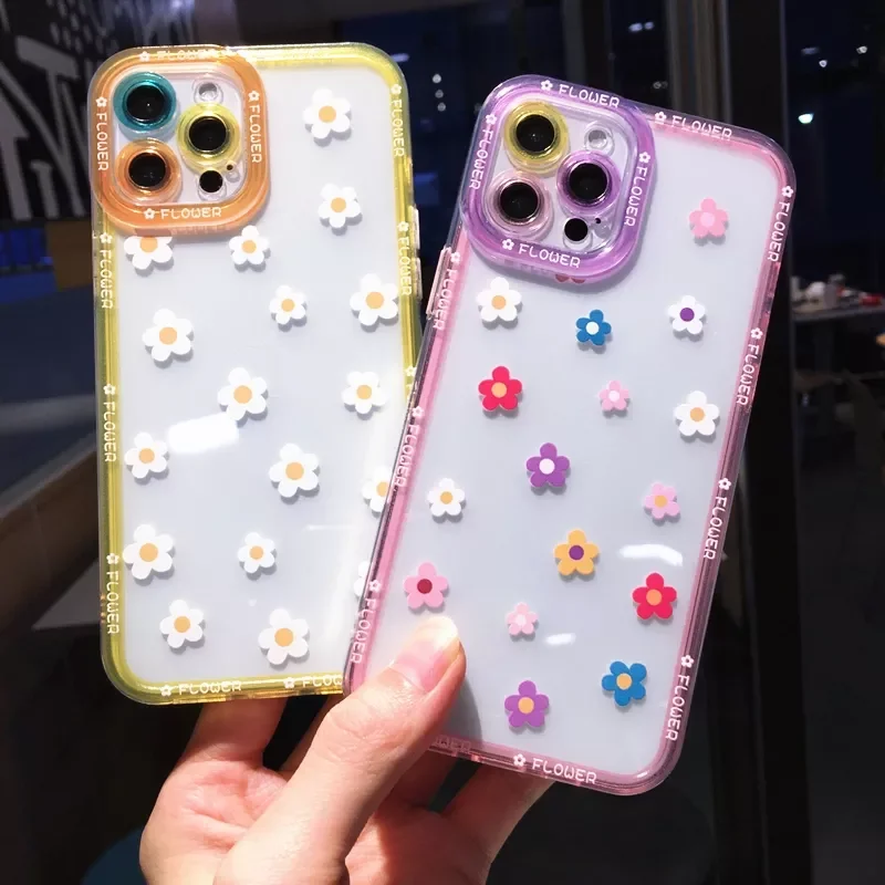 

Free Shipping For iPhone 11 12 13 Pro Max XS X XR 7 8 Plus SE 2020 Bumper Back Cover Transparent Flowers Phone Case