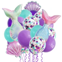 mermaid party balloons disposable tableware set kids girl little mermaid birthday decoration favor helium air globos baby shower