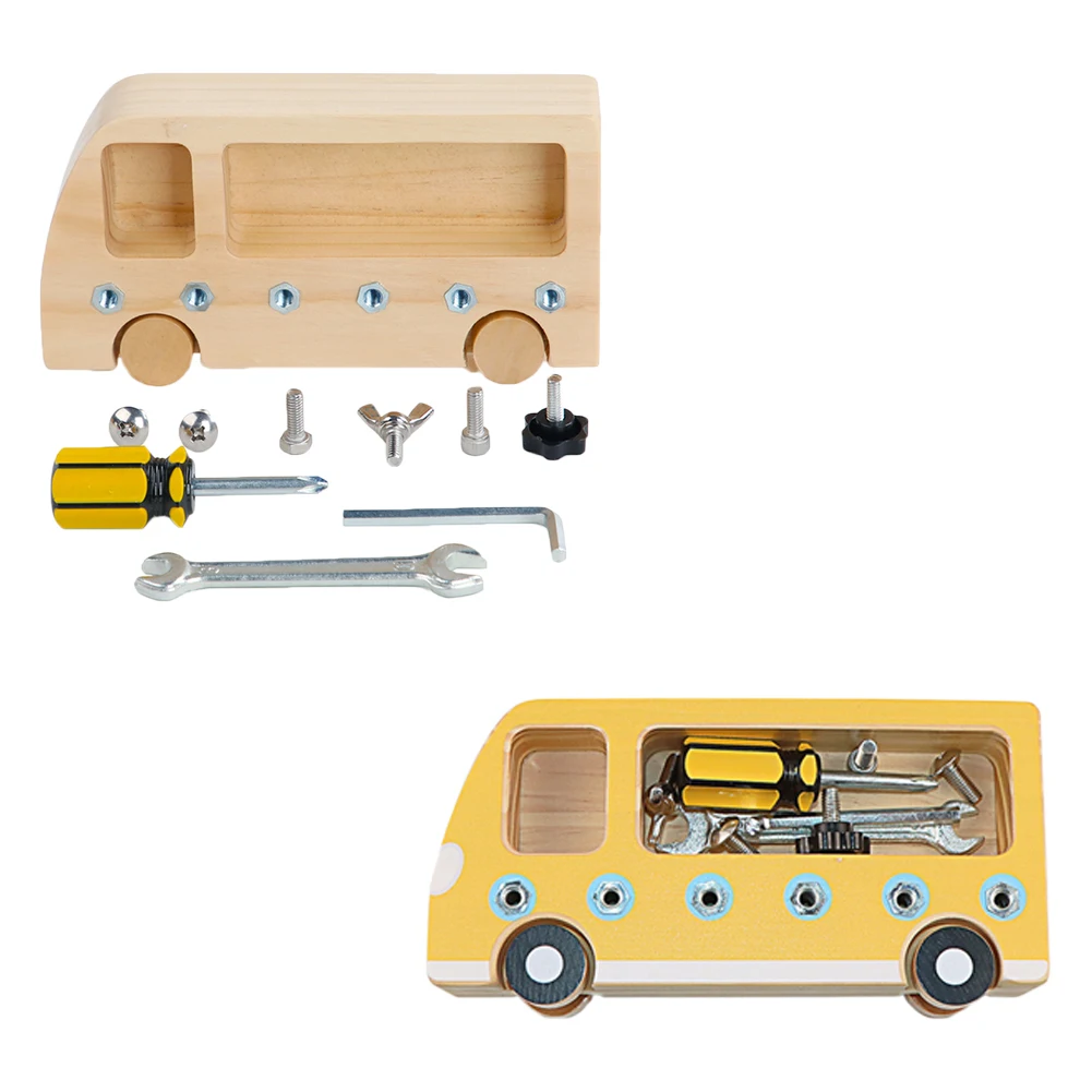 

Montessori Nuts Bolts Bus Safe Wooden Fine Motor Baby Teaching Aids Practical Life Skills Sensory Toy for Children Early Gift