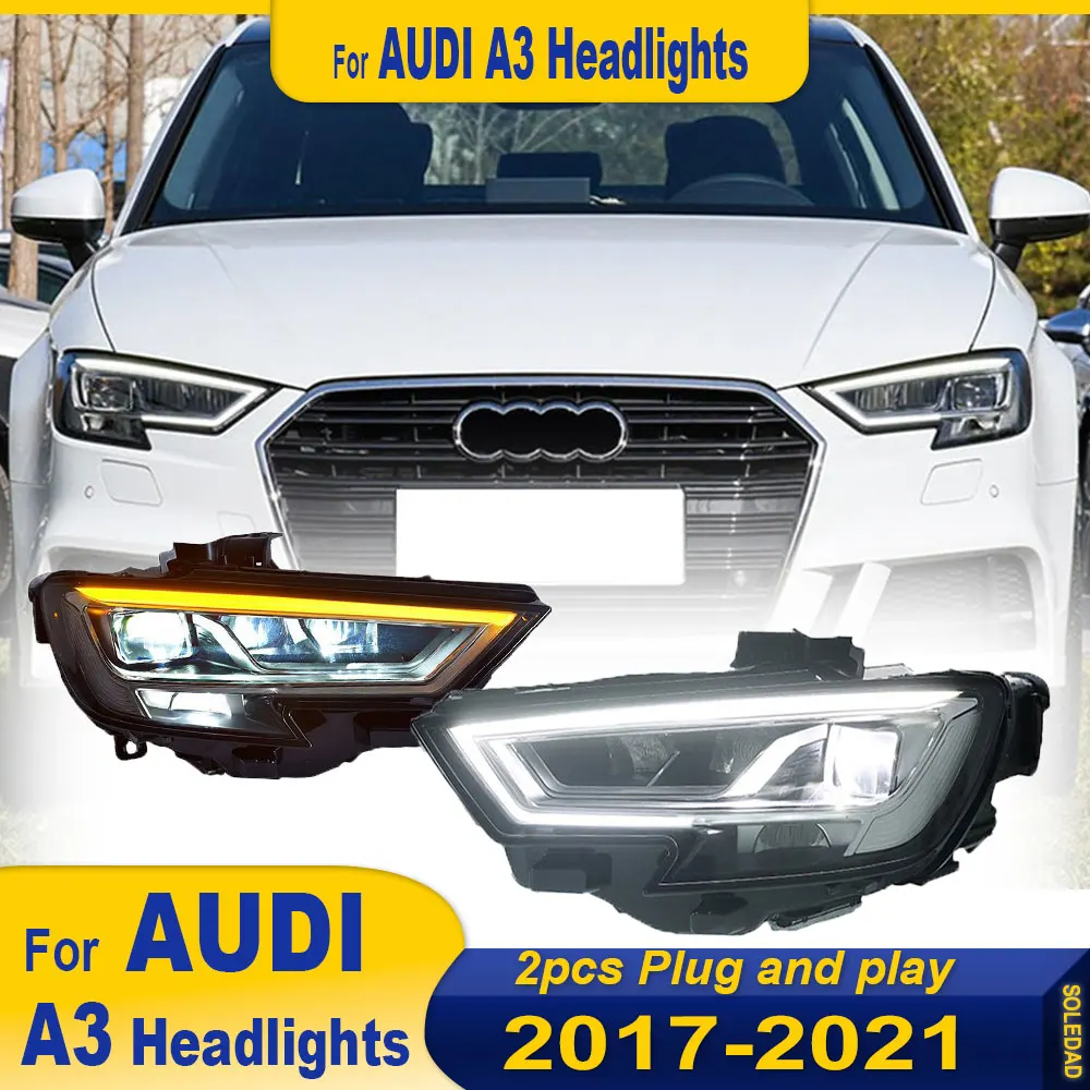 Фото Стайлинг автомобиля для фар Audi A3 2017-2021 S3 Full LED DRL Желтый указатель поворота Ксеноновый луч Автомобильные передние фары в сборе №2