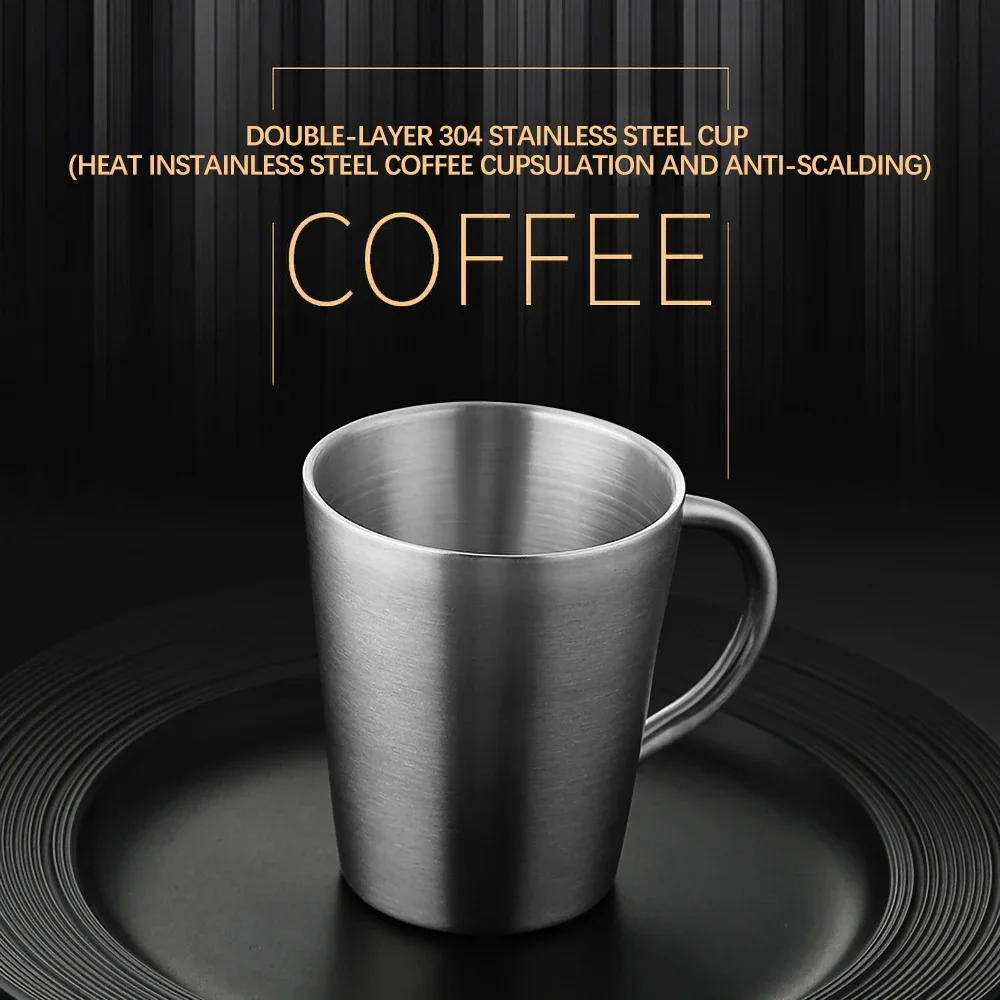 Двухслойная чашка для воды 300 мл термокружка кофе и пива из нержавеющей стали 304 с