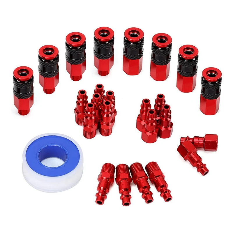 

25Pieces 1/4Inch NPT Air Coupler And Plug Kit Quick Connect Air Fittings Industrial Aluminum Quick Connect