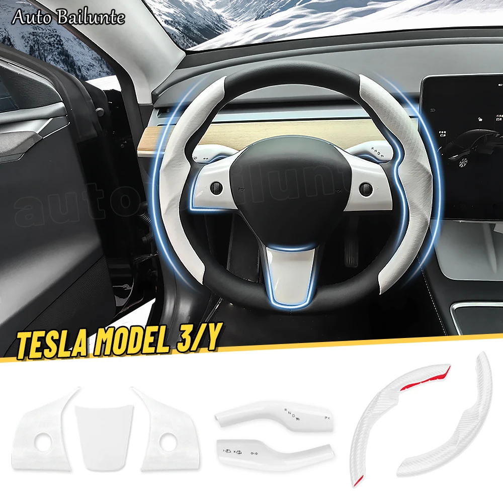 

For Tesla Model 3 Y Interior Modification Accessories Car Steering Wheel Cover Steering Wheel Patch Column Shift Protec Cover
