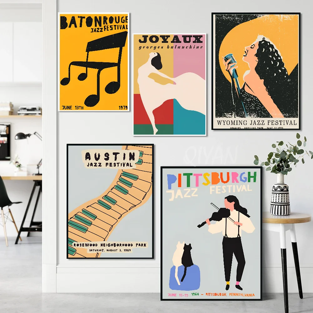 Абстрактный джазовый фестиваль красный черный кот плакат наклейки