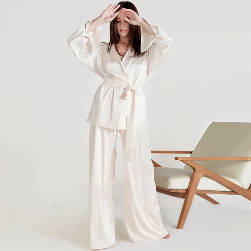 Solid Color Pajamas For Women Robe Sets Full Sleeves Women's Home Clothes Trouser Suits Satin Nightgowns Spring 2023 Loungewear