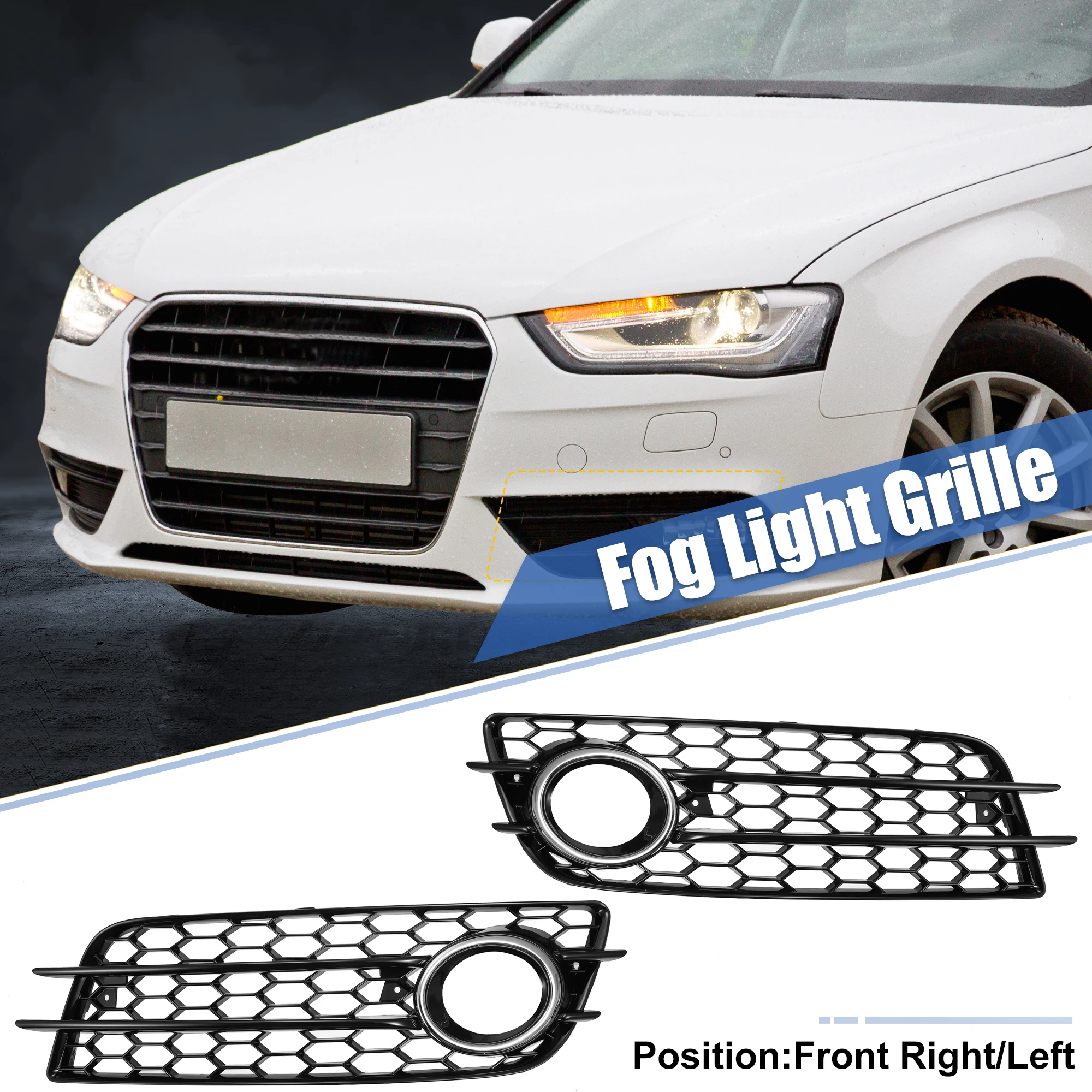 

Uxcell Pair Front Fog Light Mesh Grille Honeycomb Type Grill Cover for Audi A4 B8 S-Line S4 2008-2012 8K0807682C 8K0807681C